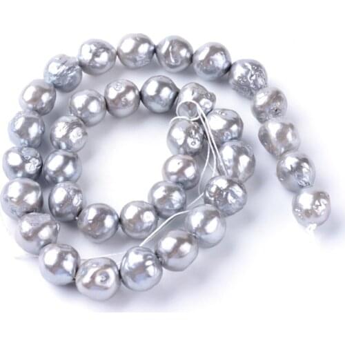 2 Strand Natural Pearl Keshi Pearl Beads Strands, Cultured Freshwater Pearl, Dyed, Round, Gray, 11~13mm, Hole: 0.8mm