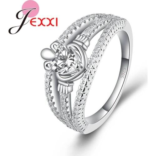 Unique Heart Shape Ring 5A Zircon Crystals 925 Silver Engagement Wedding Women Rings Bridal Jewelry