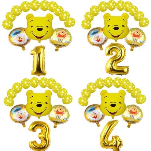 1set Disney Winnie Bear Foil Balloons Happy birthday decorations Yellow Cute Bears Baby Show Aluminum Globoes Party decorations