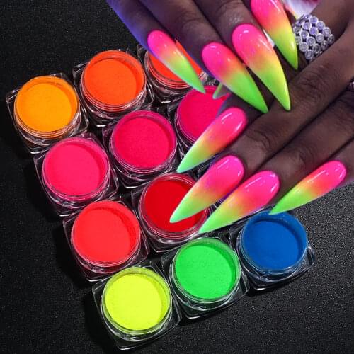 1Set Bright Fluorescent Design Nail Art Powder UV Reactive Neon Pigment Nails Glitter Dust DIY Gel Polish Manicure Tools BEYE-1