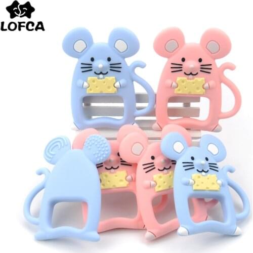 LOFCA 1PC Mouse Silicone Teether Baby Teether Pendant BPA Silicone Beads Toy For Teething Necklace Free Food Grade Chew