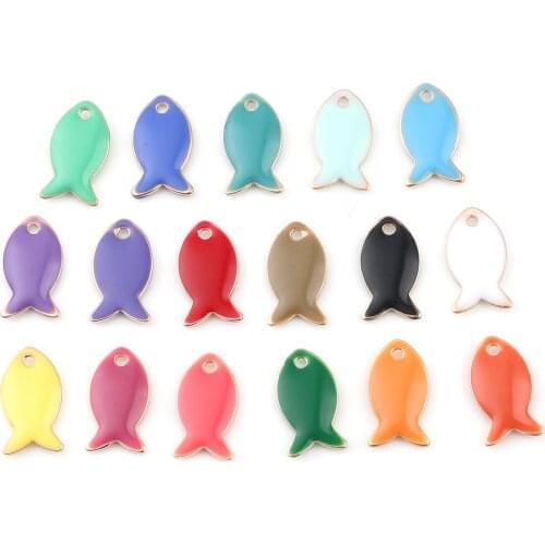 10PCs Copper Double Sided Enamelled Sequins Fish Animal Charms Gold Color Enamel Fish Animal Pendants For DIY Jewelry Making