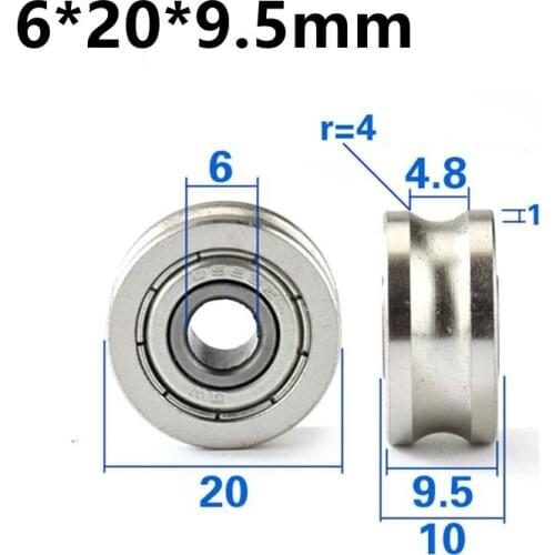 10pcs/50pcs U type groove bearing track pulley 6*20*9.5mm guide wheel for 8mm diameter optical axis 6x20x9.5