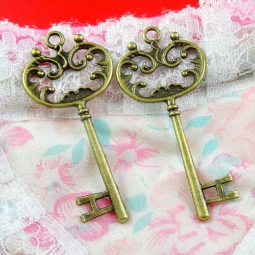 16pcs/lot 69*31MM Antique Bronze Plated Vintage Metal Alloy Hollow Keys Charms Jewelry Pendant Making Diy