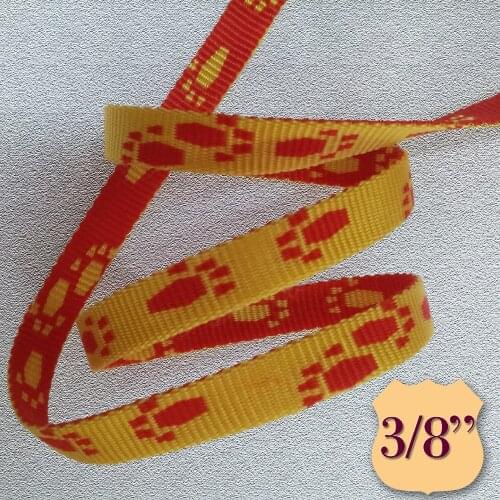 3m pack 3/8" patterned paw webbing headcollar leadrope leash red/yellow harness polypropylene strap jacquard weave