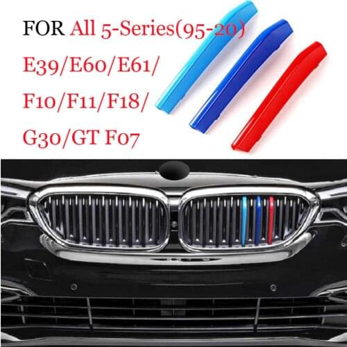 3pcs 3D M Power Car Front Racing Grille Trim Bumper Strips Cover For BMW 5 Series E39 F10 E60 E61 F11 F18 G30 F07 GT 1995-2020