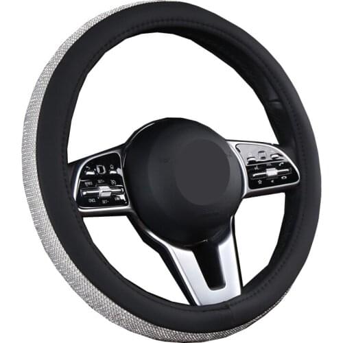 4 Colors Car Steering Wheel Cover Wrap Rhinestones Artificial Leather Woman Girl Lovely Cute Braid on the Steering-wheel 37 38CM
