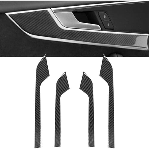 4Pcs For Audi A4 B9 2017 2018 2019 2020 Carbon Fiber Interior Door Handle Panel Cover Trim Car Sticker