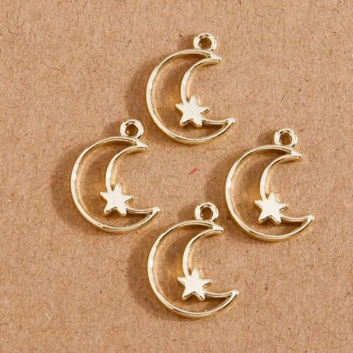 8pcs 11*16mm Gold Color Alloy Moon Star Charms for Jewelry Making DIY Necklaces Earrings Pendants Handmade Crafts Accessories