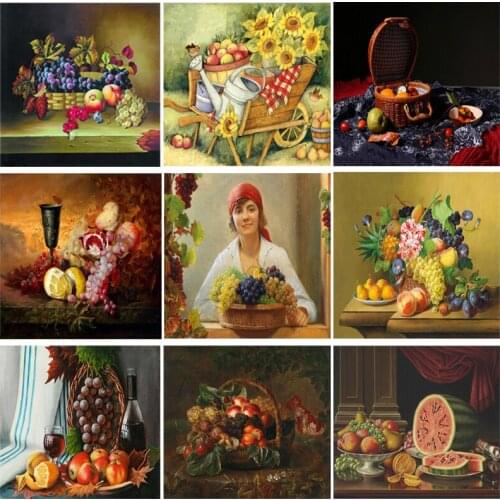 OUYIJIA Fruit Flower 5D DIY Diamond Painting Grape Peach Diamond Mosaic Embroidery Rhinestone Home Decoration Cross Stitch Apple