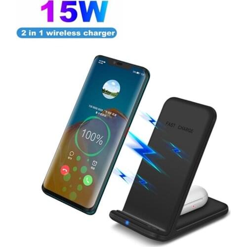 15W Qi Wireless Dual Coil Fast Charger Stand Dock For iPhone Samsung Air Pods UK