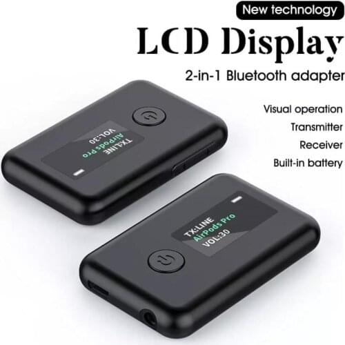 Bluetooth 5.0 Stereo Audio 2in1 Receiver Transmitter LCD Display Mini Bluetooth AUX USB 3.5mm For TV PC Car Kit Wireless Adapter