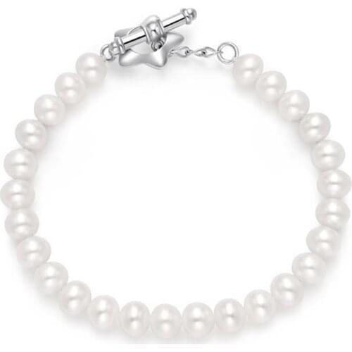 Pure S925 Silver Bracelet Natural Round 6mm White Peal Bracelet For Women
