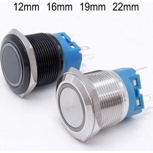 Black Electric Waterproof Power 12v Led Light Momentary Push Button Switch 12/16mm Computer Pressure Switches Latching Buttons