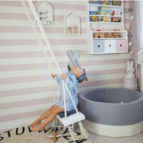 Kid Swing Chair Hanging Swings Set Children Toy Rocking Solid Wood Seat with Cushion Safety Baby Indoor Baby Room Decor