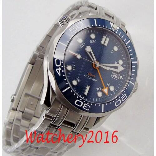 BLIGER Design Brand Luxury Watch Automatic Blue Sterile Watch GMT Stainless Steel Business Sapphire Glass Mechanical Wristwatch
