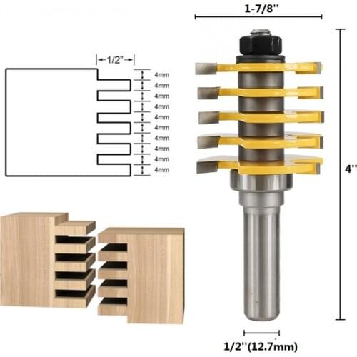 1pc 1/2 shank shank (12.7mm) shank 3 flute finger joint router bit adjustable guided bearing 5 blade wooden box cutter