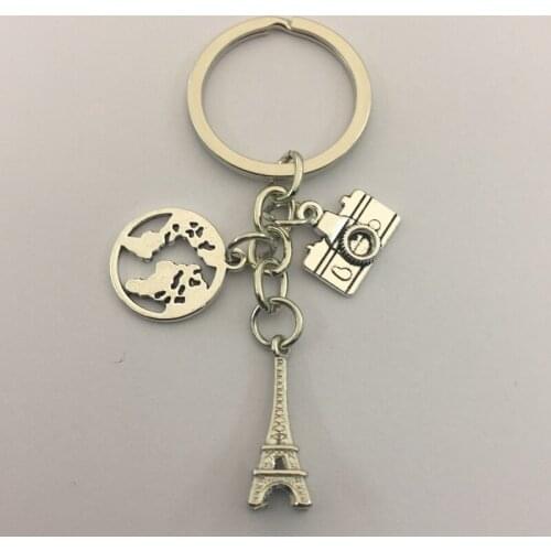 Map Earth Paris Tower Alloy Keychain Camera Pendant Travel Keyring Best Friend Keyring Jewelry Keychain Gift