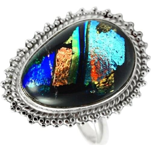 Lovegem Dichroic Glass RING 925 Sterling Silver,Size: 7.75, AR2953