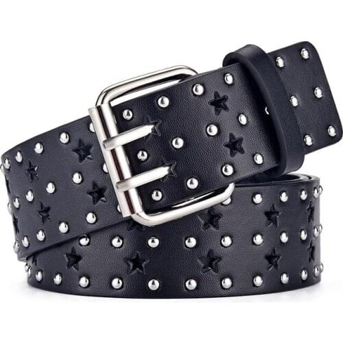 Cool Girl Hollow Out Women Star Belts for PU Leather Punk Style Ladies Retro Rivet Decorative Pin Buckle Jeans Decorative