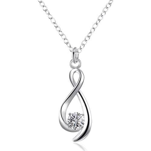 Real Silver Eternity Pattern Zircon Stone Necklace for Women with gift box