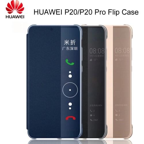 New Huawei P20 P20 Pro Case Clear View Smart Touch View Flip Cover 100% Original Official Huawei P20Pro Leather Flip Phone Case