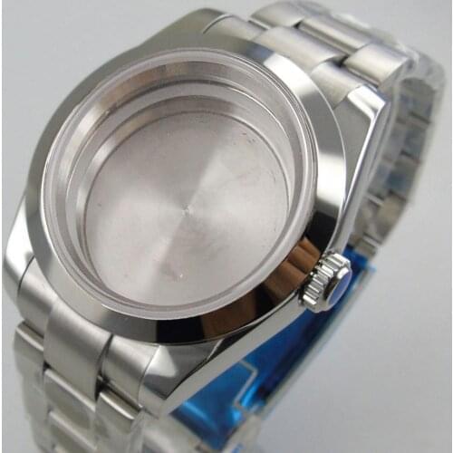 New Polished Mechanical Steel Watch Case for NH35 NH36 No Cyclop Solid Back Screw Crown Sapphire Glass