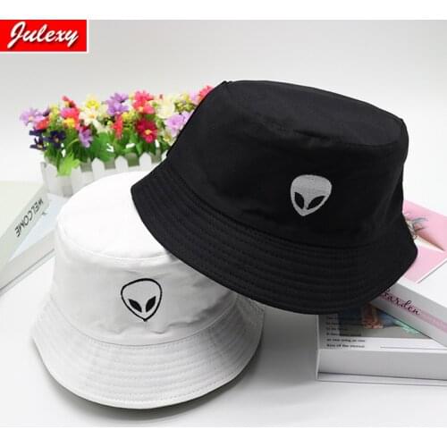 2021Cool Alien Print Bucket Hats For Women Men Sun Hat Summer Fashion Sunscreen Fisherman Panama Hip Hop Caps Breathable Cotton