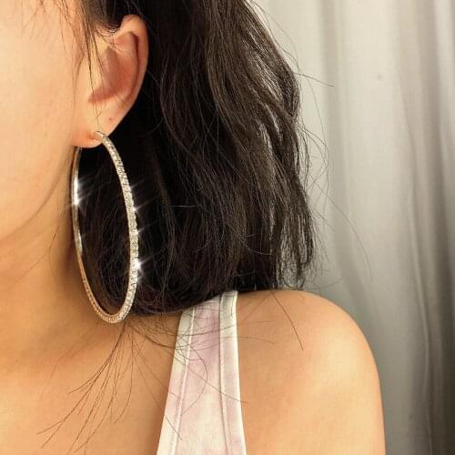Fashion Hoop Earrings with Rhinestone Circle Earrings Simple Earrings Big Circle Gold Color Loop Earrings for Women