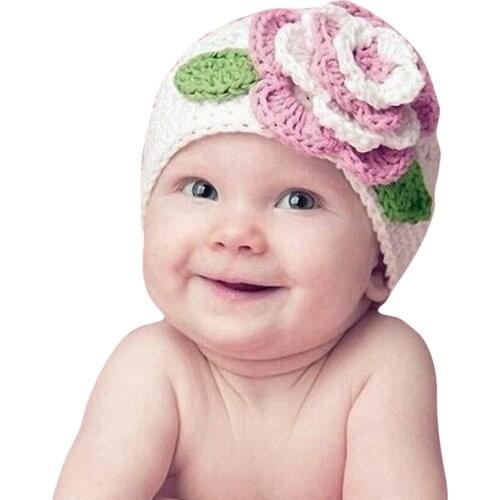 Turban Hat Baby Flower Knitted Cap Infant Girls Boys Winter Hats for Princess Party Toddler Knit Newborn Baby Photo Props 19Jul