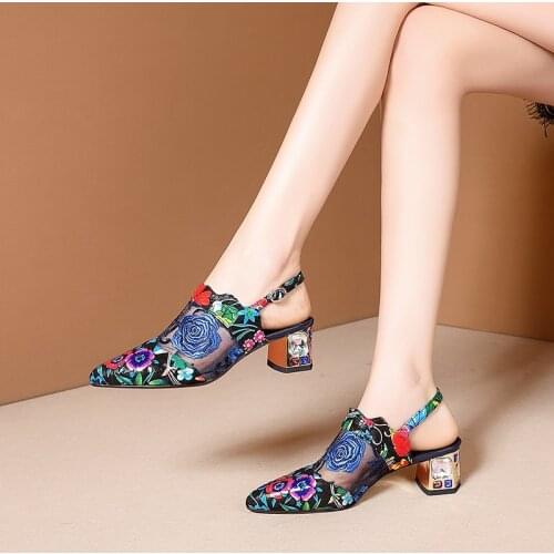 SKLFGXZY Summer New Product Women Pointed Sandals Fashion Genuine Leather Womens Shoes Cowhide Printing High-heeled Sandals