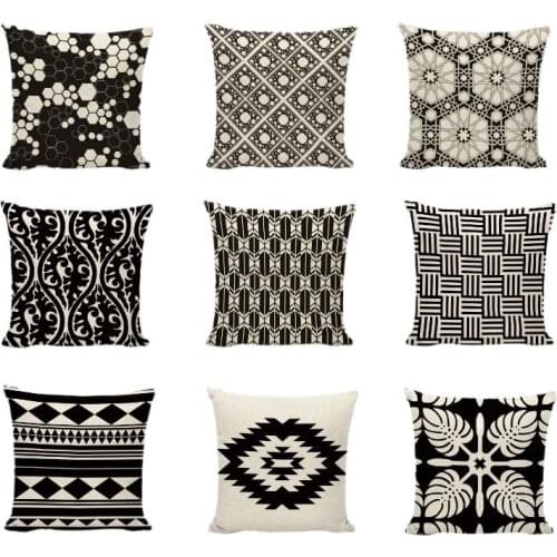 Stylish Black And White Geometry Cushion Covers Ethnic Style Trilateral Stripes Home Decor Garden Linen Cotton Throw Pillow Case