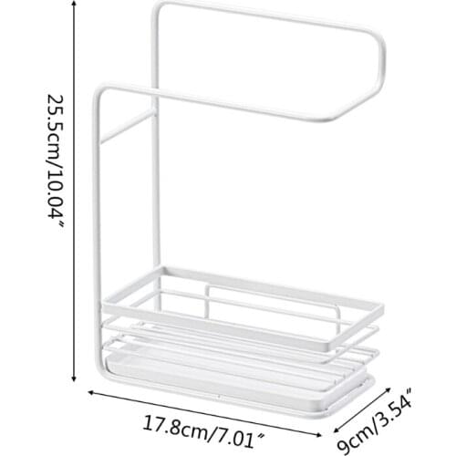 94PF Kitchen Towel Rag Cloth Storage Rack with Drain Pan Tray Dish Brush Sponge Holder Shelf Wall Mount Countertop Organizer