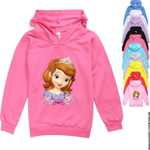 Disney Sofia Girls Hoodies Spring Childrens Korean Cotton Hooded Pullover Sweatshirt Girl Letter Casual Sportswear Clothing