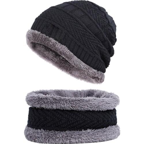 Knitted Hat Unisex Fashion Winter Thick Warm Fleece Lined Neck Warmer Scarf Set For Snowboard Skiing Skating