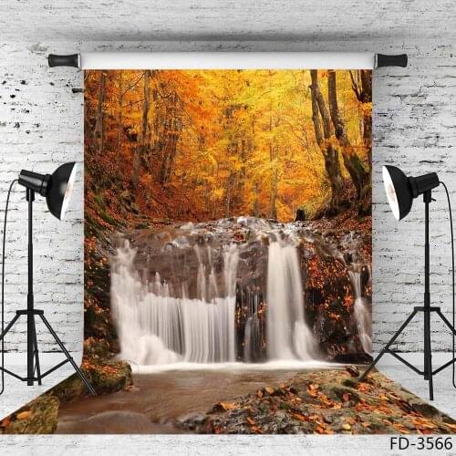 Autumn Forest Waterfall Yellow Photo Backdrop Photo Studio Vinyl Backgrounds Photography Props for Children Portrait Photobooth