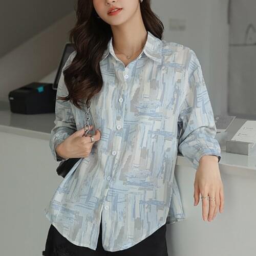 Women Thin Casual New Summer Sun Protection Clothes Female Cardigan Shirt Clothing Tops Blouse For Woman Chiffon Printing Shirt