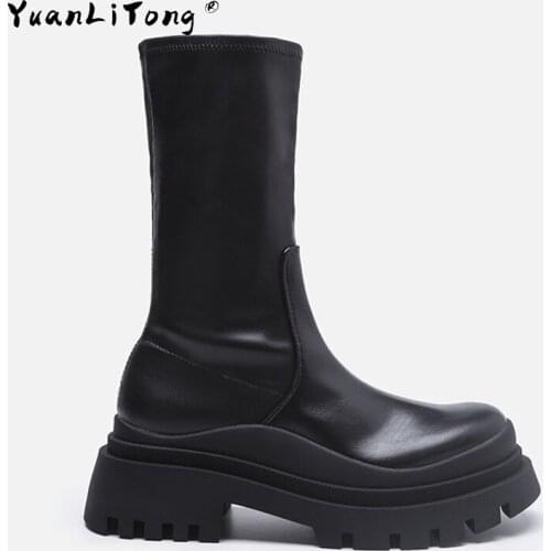 2021 Za Martin Boots Women British Style Chelsea Thick-soled Boots Increase Slimming Short Boots