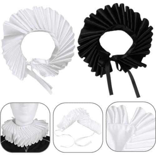 Womens Renaissance Elizabethan Ruffled Fake Collar Clown Satin Choker Victorian Costume Neck Ruff Halloween Cosplay Accessories