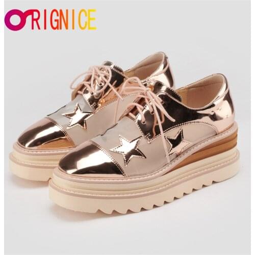 Orignice Platform Women Summer Pumps Chunky Wedge Heels Genuine Leather Breathable Mesh Star Cross Tie Sneaker Casual Shoes