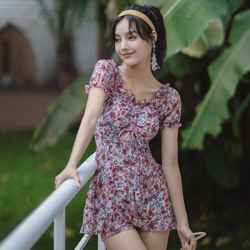 Womens Swimwear One-Piece Swimsuit Women One Piece Woman Skirt Japanese Floral Drawstring Animal Spandex