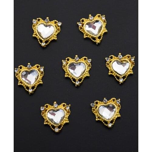 10pcs/Set Nail Art Rhinestones Alloy Frame Diamond Rhombus/Love-Heart Nail Decoration Gems Supplies Metal Nail Accessories JK/09