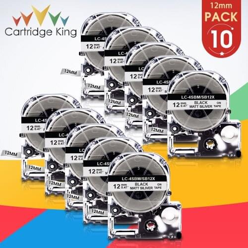 10PCS Label Tapes SB12X LK-4SBM Compatible for EPSON LW-300 LW-400 LW-600P LW-700 LC-4WBN9 Printer 12mm Black on Matt Siliver