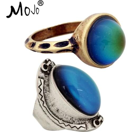 2PCS Vintage Bohemia Retro Color Change Mood Ring Emotion Feeling Changeable Ring Temperature Control Ring for Women RG002-RS033