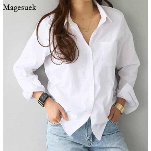 2021 New Korean Style Long Sleeve Casual White Shirts Plus Size Office Ladies Blouses Women Feminine Lapel Loose Tops 3496 50