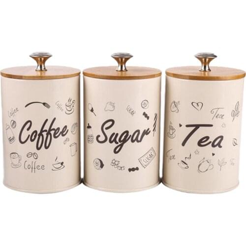 3pcs/set Kitchen Storage Jars ,Sugar/Coffee/Tea Canisters , Metal Iron 1L Home Kitchen Storage Organizer Candy Sealed Cans Box