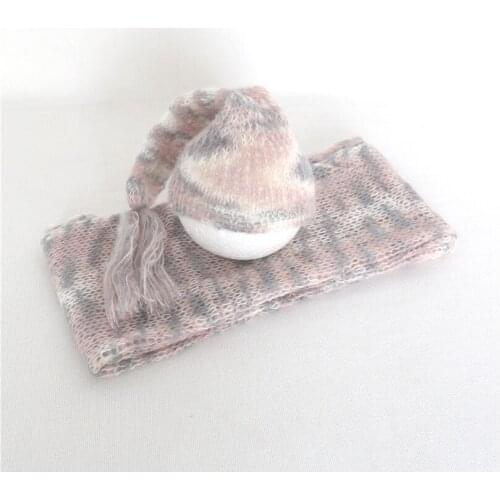 35cm x 170cm Crochet mohair wrap with bonnet set Newborn Photography boy hat Baby swaddle sack blanket backdrop