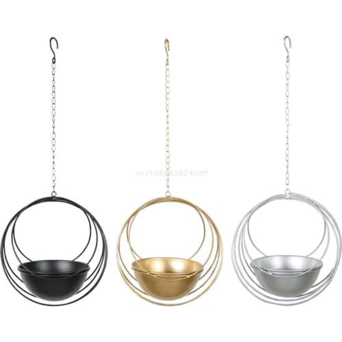 77JA Geometric Metal Iron Plant Hanger Chain Hanging Basket Ceiling Planter Flower Pot Holder Garden Balcony Decoration
