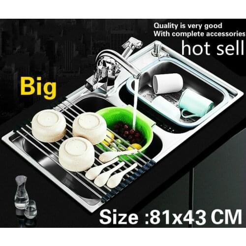 Free shipping Household vogue multifunction individuality kitchen double groove sink 304 stainless steel hot sell 81x43 CM