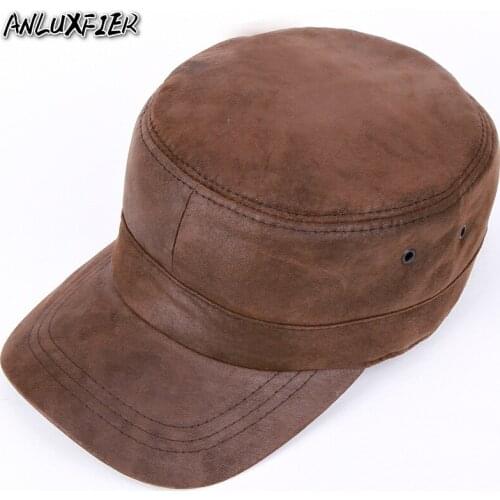 B-7178 New Arrival Genuine Leather Hat Male Outdoor Baseball Cap Adult Leisure Peaked Cap Autumn Winter Flat Cap Adjustable Siz
